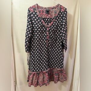 🔴 H&M Floral Bohemian Paisley Dress with Pink Accents Size 8 Midi Cottagecore